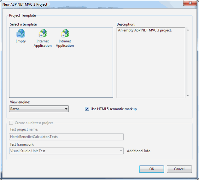 2 - New ASP.NET MVC 3 Project dialog