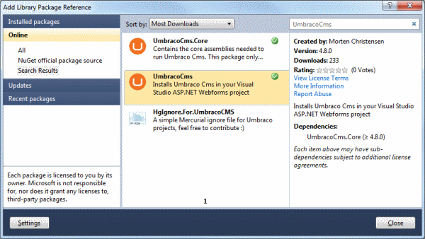 NuGet Package Manager Dialog NuGet Package Manager Dialog