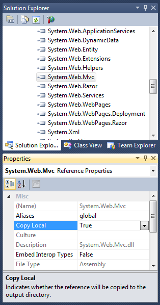 Visual Studio 2010: System.Web.Mvc Copy Local Visual Studio 2010: System.Web.Mvc Copy Local